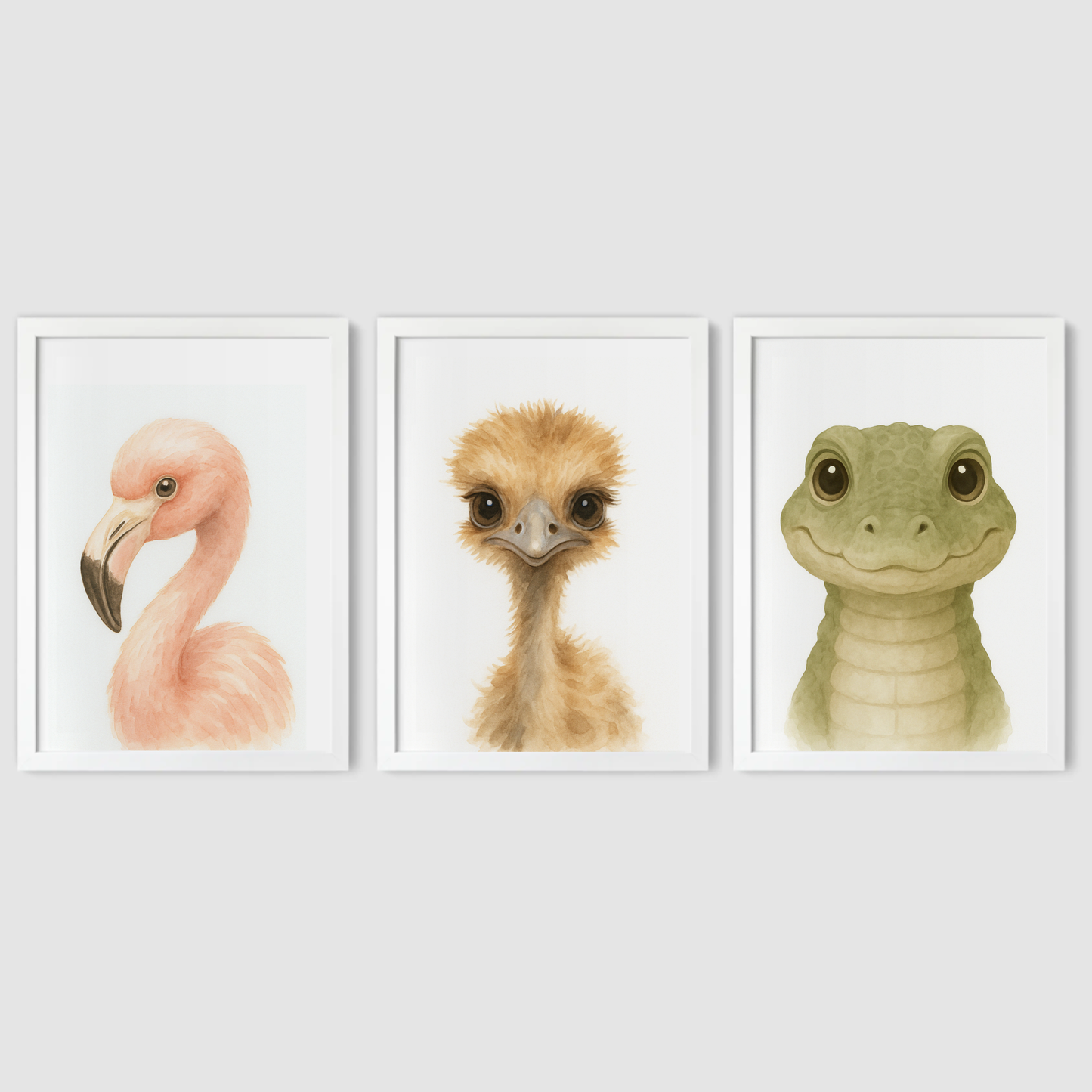 Flamingo, Ostrich & Crocodile - Safari Nursery Print Set of 3