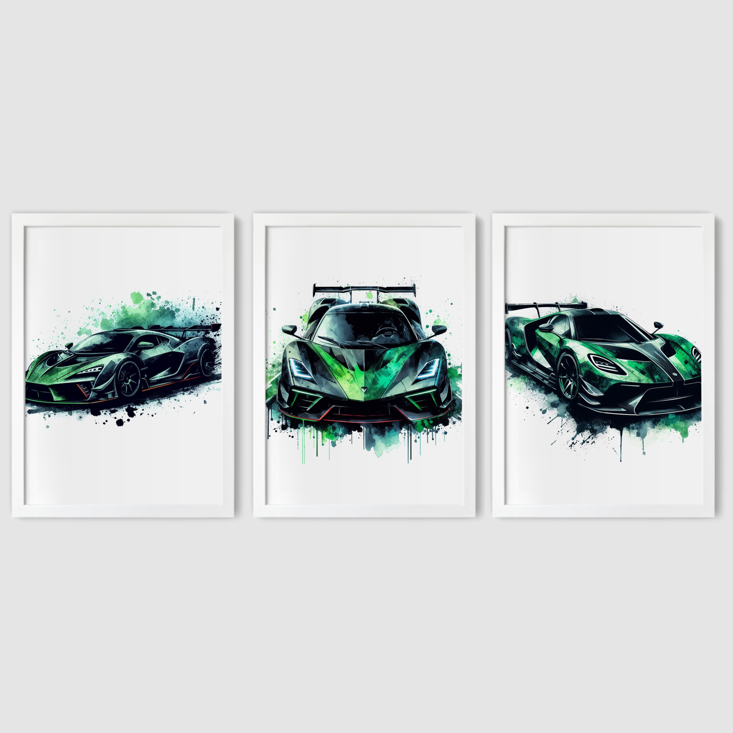 Green Supercar Print Set - Vehicle Collection Set of 3