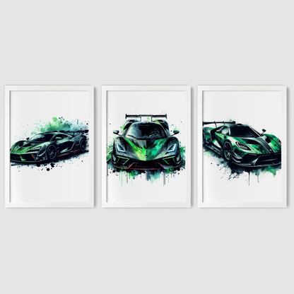 Green Supercar Print Set - Vehicle Collection Set of 3