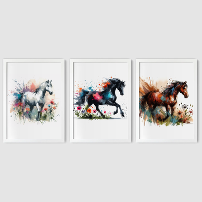 Watercolour Horse Print Set - Horse & Pony Collection Set of 3