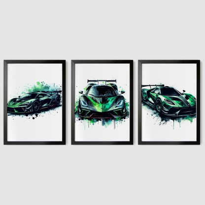 Green Supercar Print Set - Vehicle Collection Set of 3