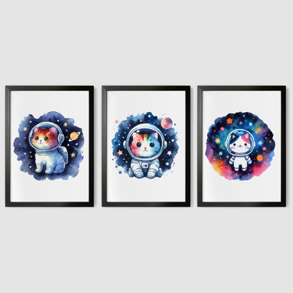 Cat Spaceman Print Set - Nursery Space Collection Set of 3