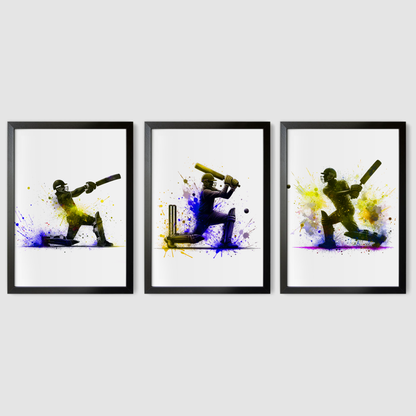 Yellow Cricket Batsmen Print Set - Cricket Collection Set of 3