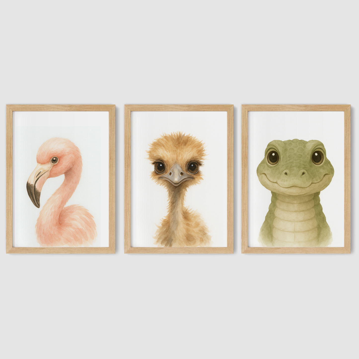Flamingo, Ostrich & Crocodile - Safari Nursery Print Set of 3