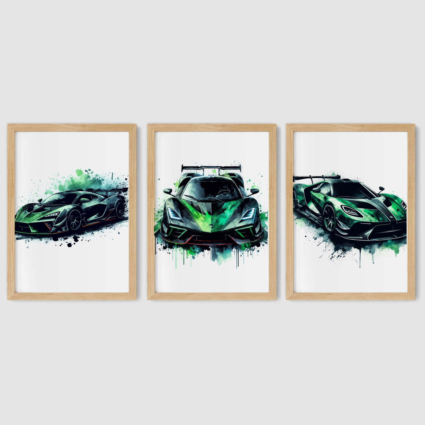 Green Supercar Print Set - Vehicle Collection Set of 3