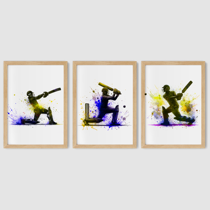 Yellow Cricket Batsmen Print Set - Cricket Collection Set of 3
