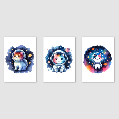 Cat Spaceman Print Set - Nursery Space Collection Set of 3
