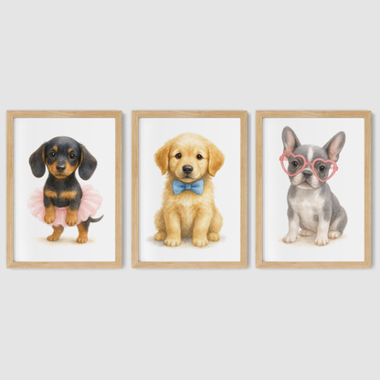 Puppy Playtime Print Set - Cute Pets Collection Set of 3