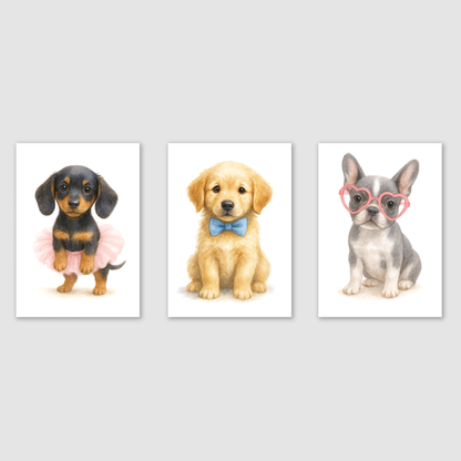 Puppy Playtime Print Set - Cute Pets Collection Set of 3
