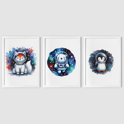 Animal Spaceman Print Set - Nursery Space Collection Set of 3
