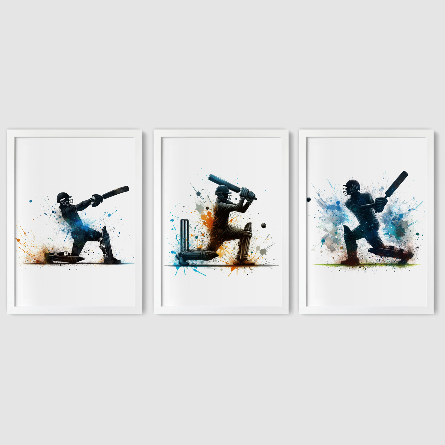 Blue Cricket Batsmen Print Set - Cricket Collection Set of 3