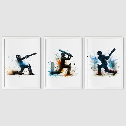 Blue Cricket Batsmen Print Set - Cricket Collection Set of 3
