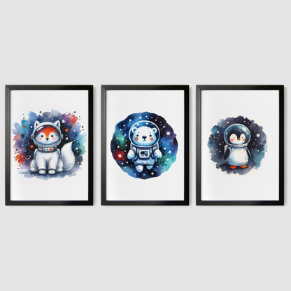Animal Spaceman Print Set - Nursery Space Collection Set of 3