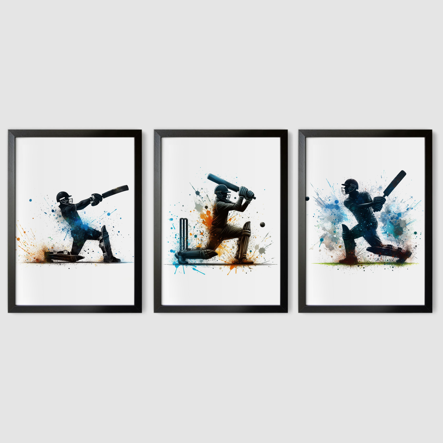 Blue Cricket Batsmen Print Set - Cricket Collection Set of 3