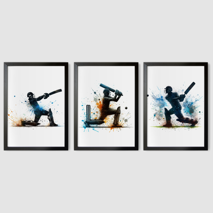 Blue Cricket Batsmen Print Set - Cricket Collection Set of 3