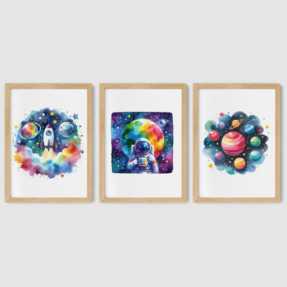 Colourful Space Print Set - Nursery Space Collection Set of 3