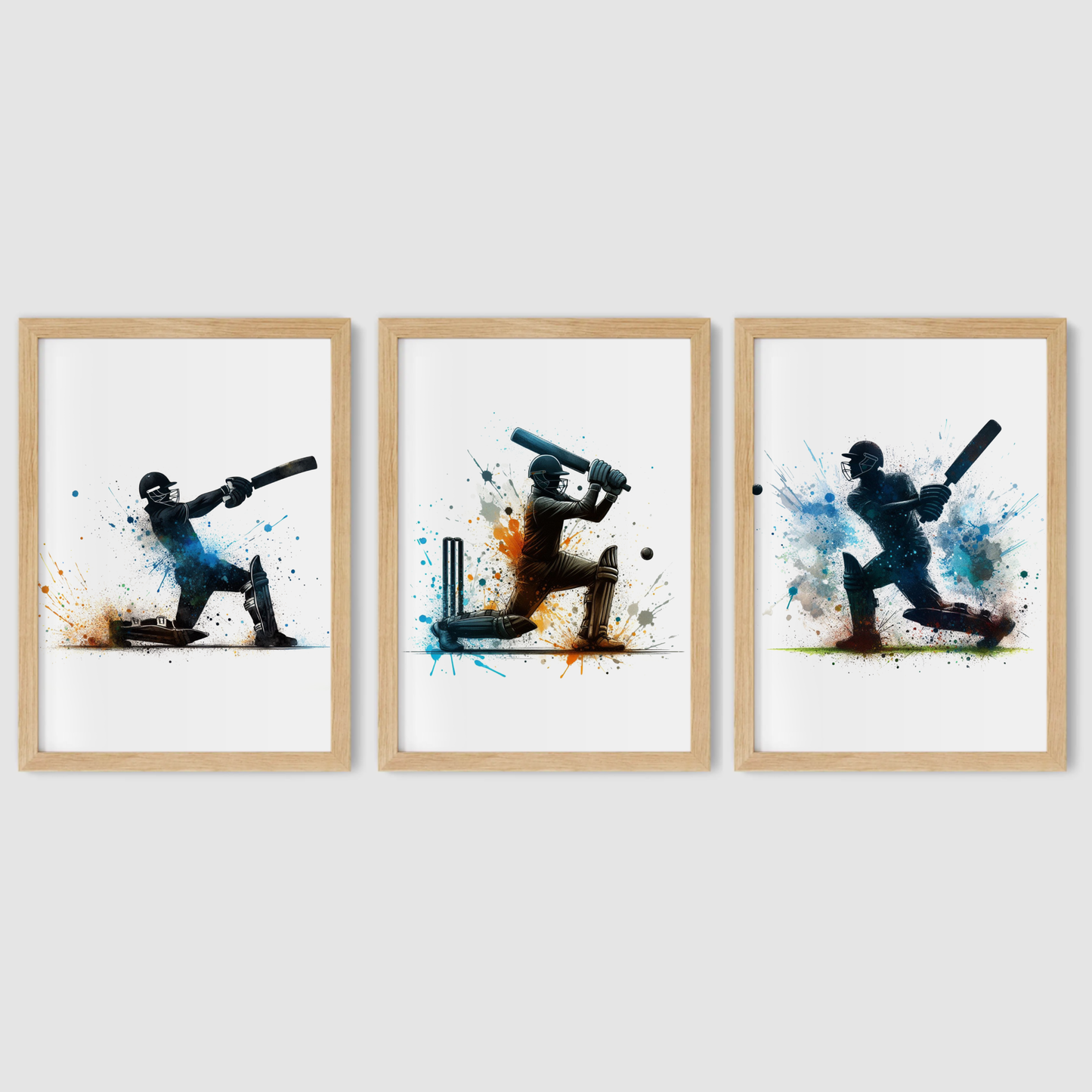 Blue Cricket Batsmen Print Set - Cricket Collection Set of 3