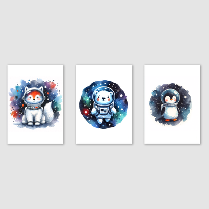 Animal Spaceman Print Set - Nursery Space Collection Set of 3