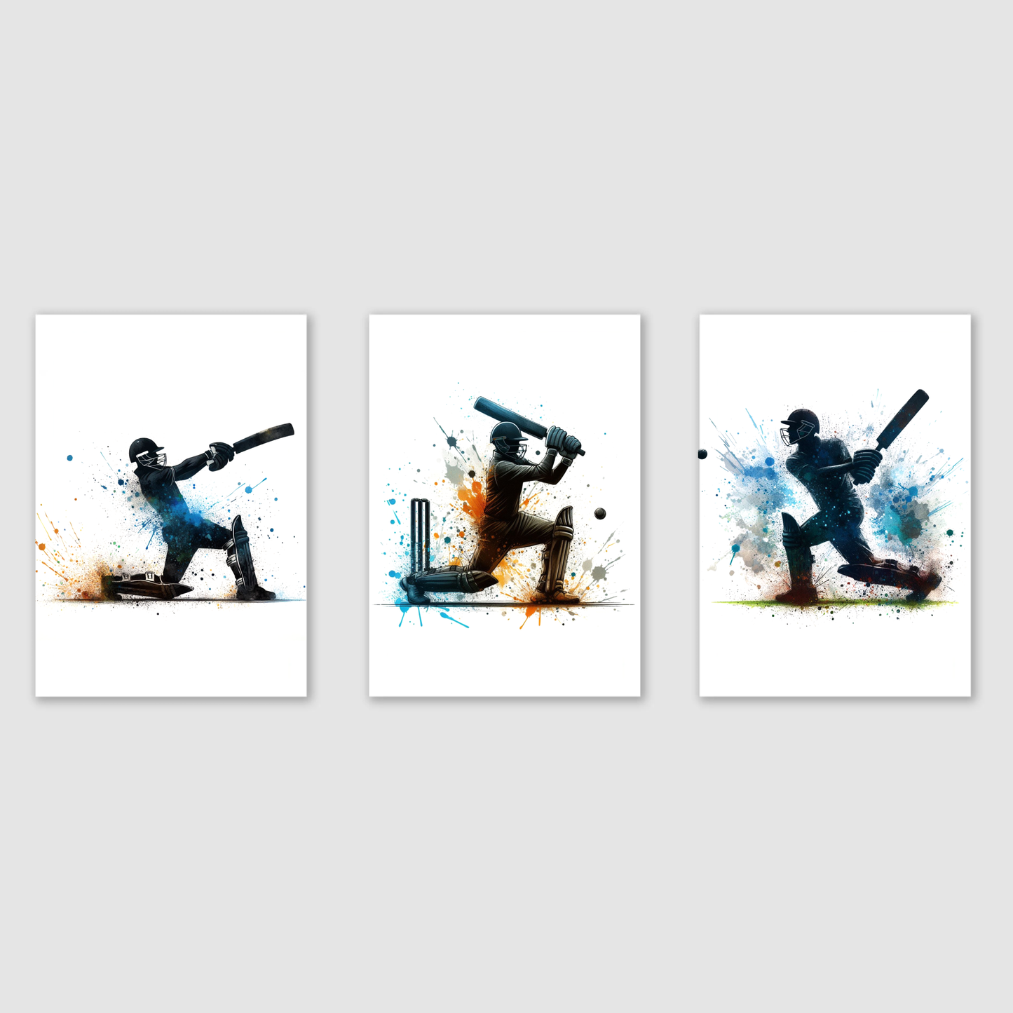Blue Cricket Batsmen Print Set - Cricket Collection Set of 3