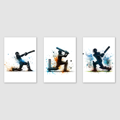 Blue Cricket Batsmen Print Set - Cricket Collection Set of 3