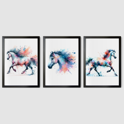 Pastel Horses Print Set - Horse & Pony Collection Set of 3