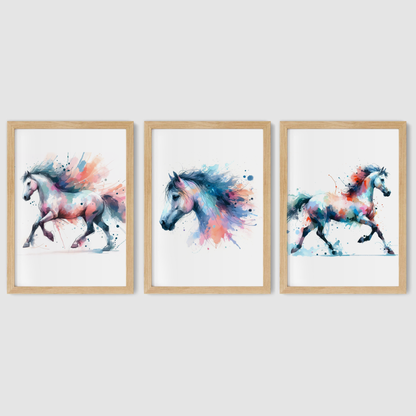 Pastel Horses Print Set - Horse & Pony Collection Set of 3
