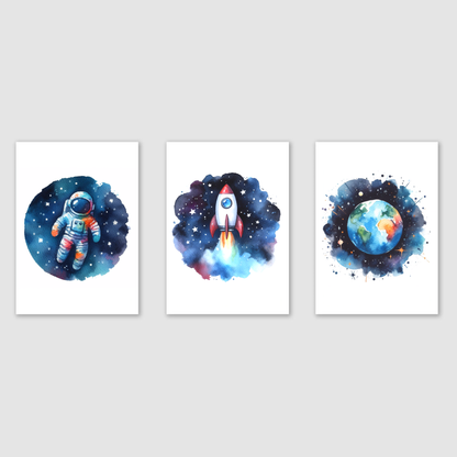 Colourful Space Print Set - Nursery Space Collection Set of 3