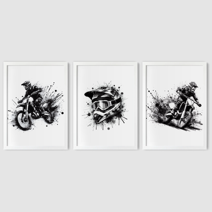 Black Motocross Print Set - Biking & BMX Collection Set of 3