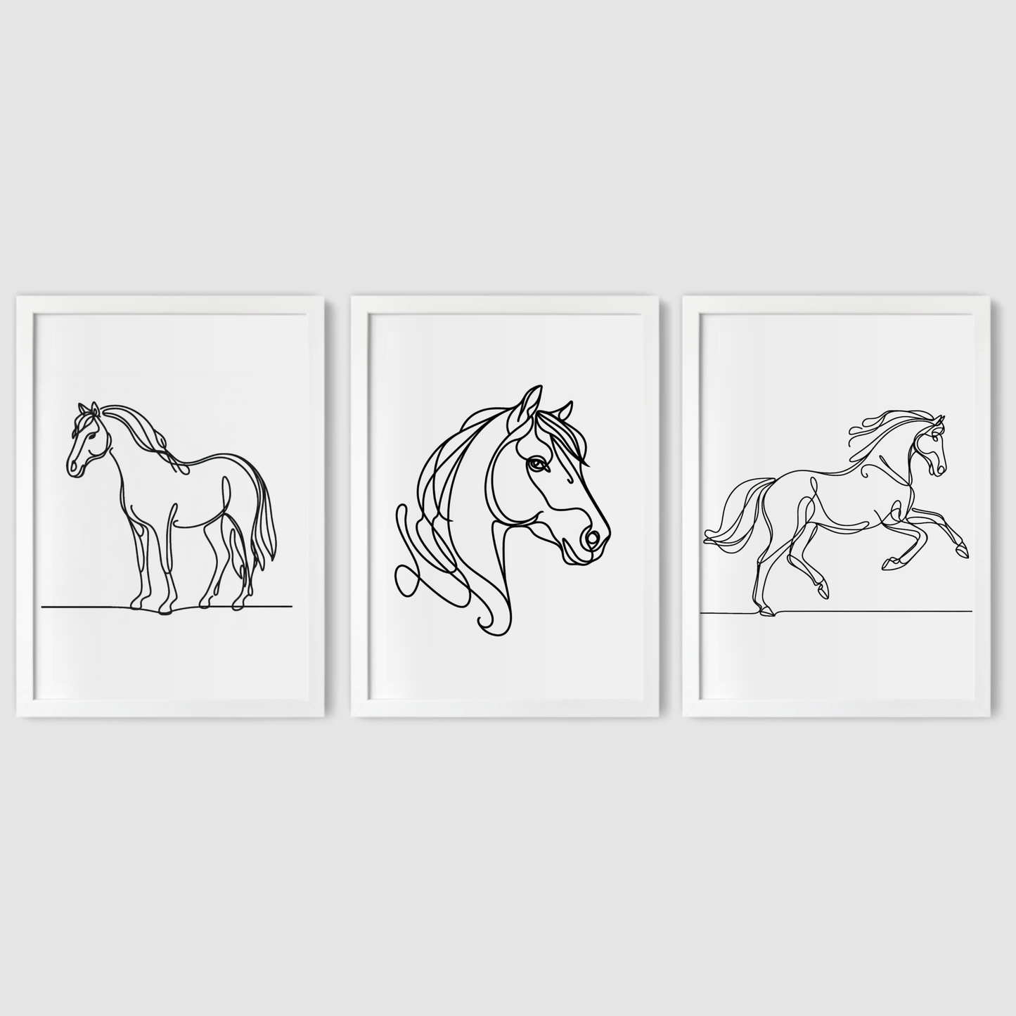 Horse Line Drawing Print Set - Horse & Pony Collection Set of 3
