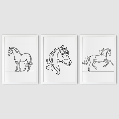 Horse Line Drawing Print Set - Horse & Pony Collection Set of 3