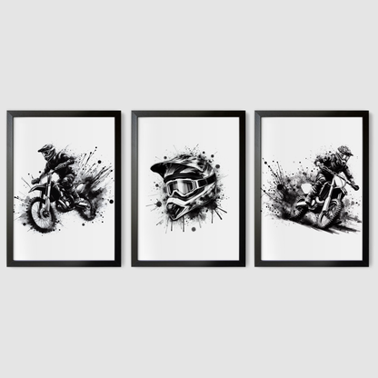 Black Motocross Print Set - Biking & BMX Collection Set of 3