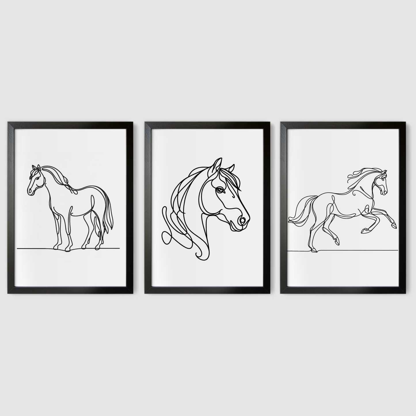 Horse Line Drawing Print Set - Horse & Pony Collection Set of 3