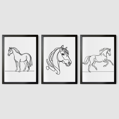 Horse Line Drawing Print Set - Horse & Pony Collection Set of 3