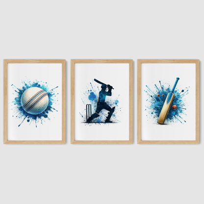 Blue Cricket Print Set - Cricket Collection Set of 3