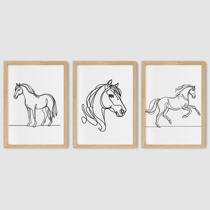 Horse Line Drawing Print Set - Horse & Pony Collection Set of 3