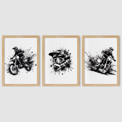 Black Motocross Print Set - Biking & BMX Collection Set of 3