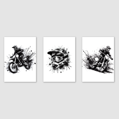Black Motocross Print Set - Biking & BMX Collection Set of 3