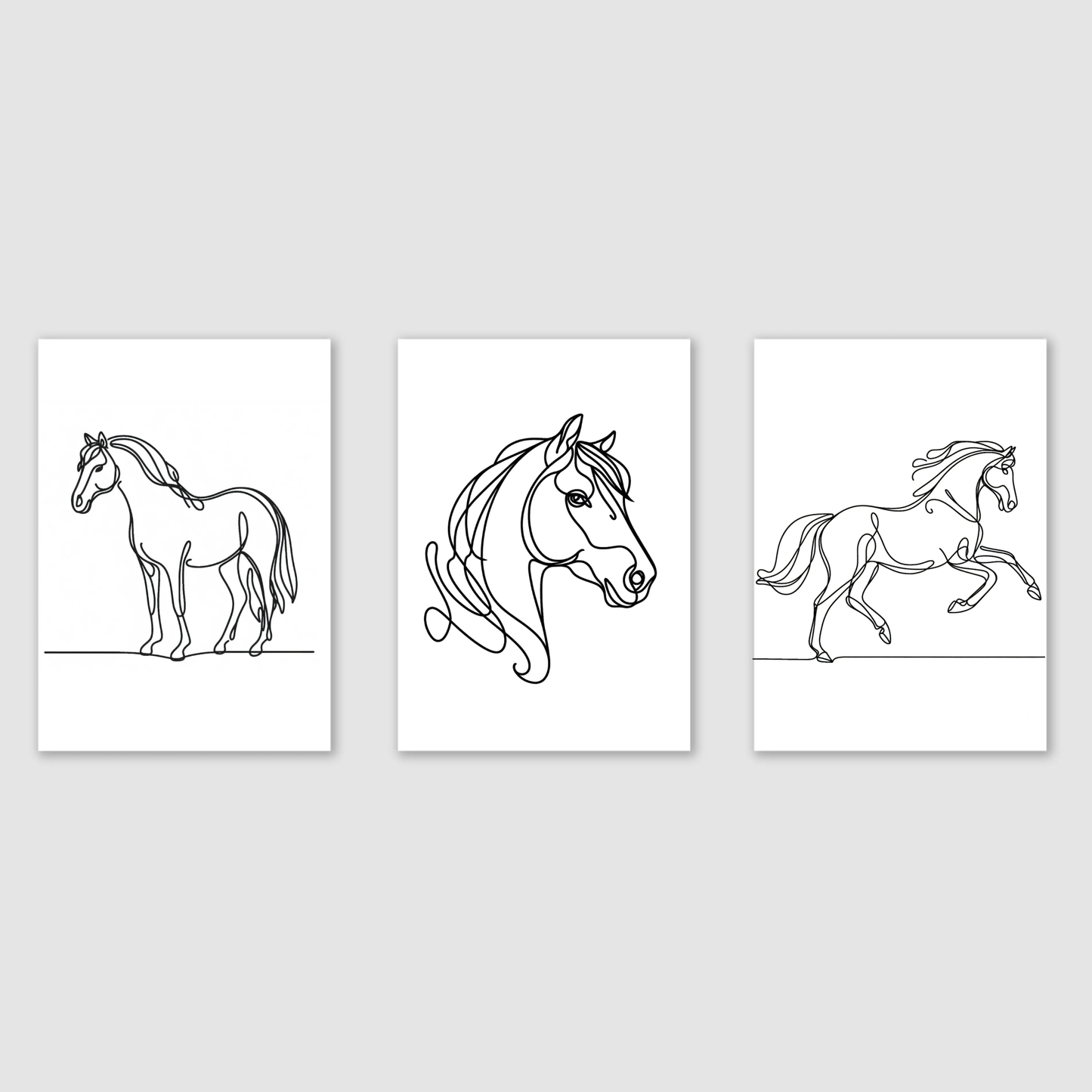 Horse Line Drawing Print Set - Horse & Pony Collection Set of 3