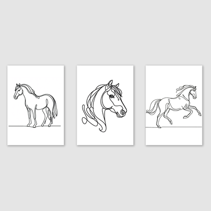 Horse Line Drawing Print Set - Horse & Pony Collection Set of 3