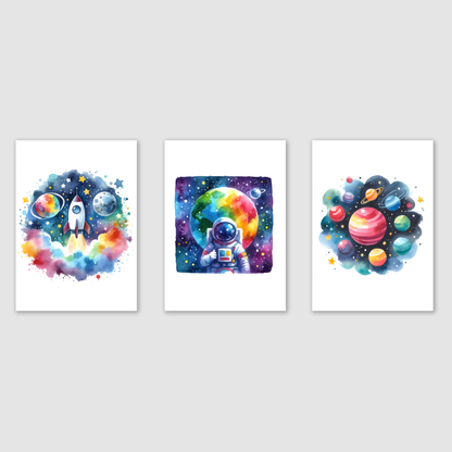 Colourful Space Print Set - Nursery Space Collection Set of 3