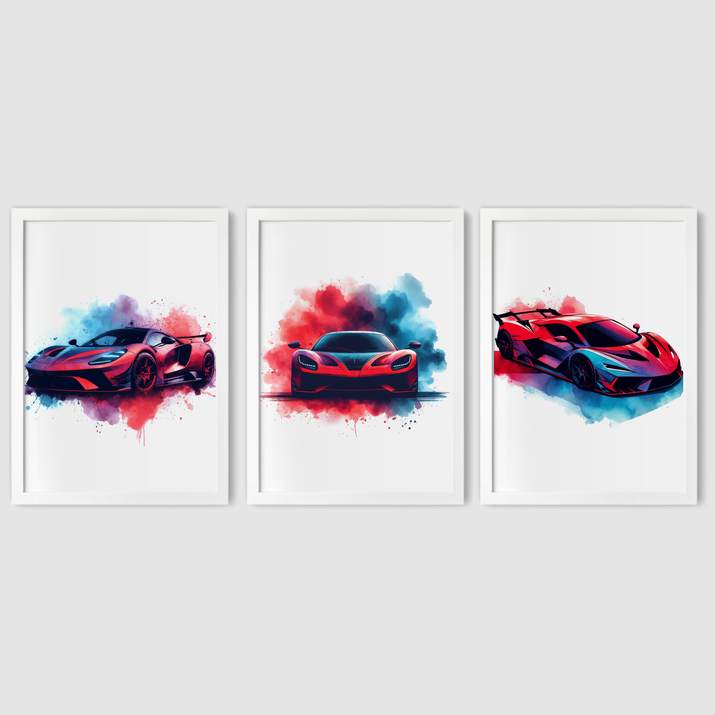 Red & Blue Supercar Print Set - Vehicle Collection Set of 3