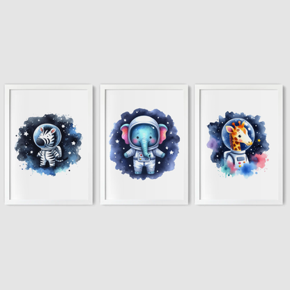 Safari Animals Space Print Set - Nursery Space Collection Set of 3