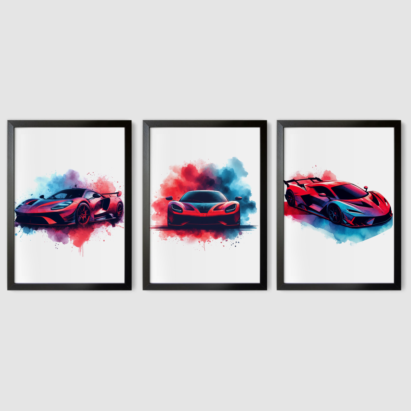 Red & Blue Supercar Print Set - Vehicle Collection Set of 3