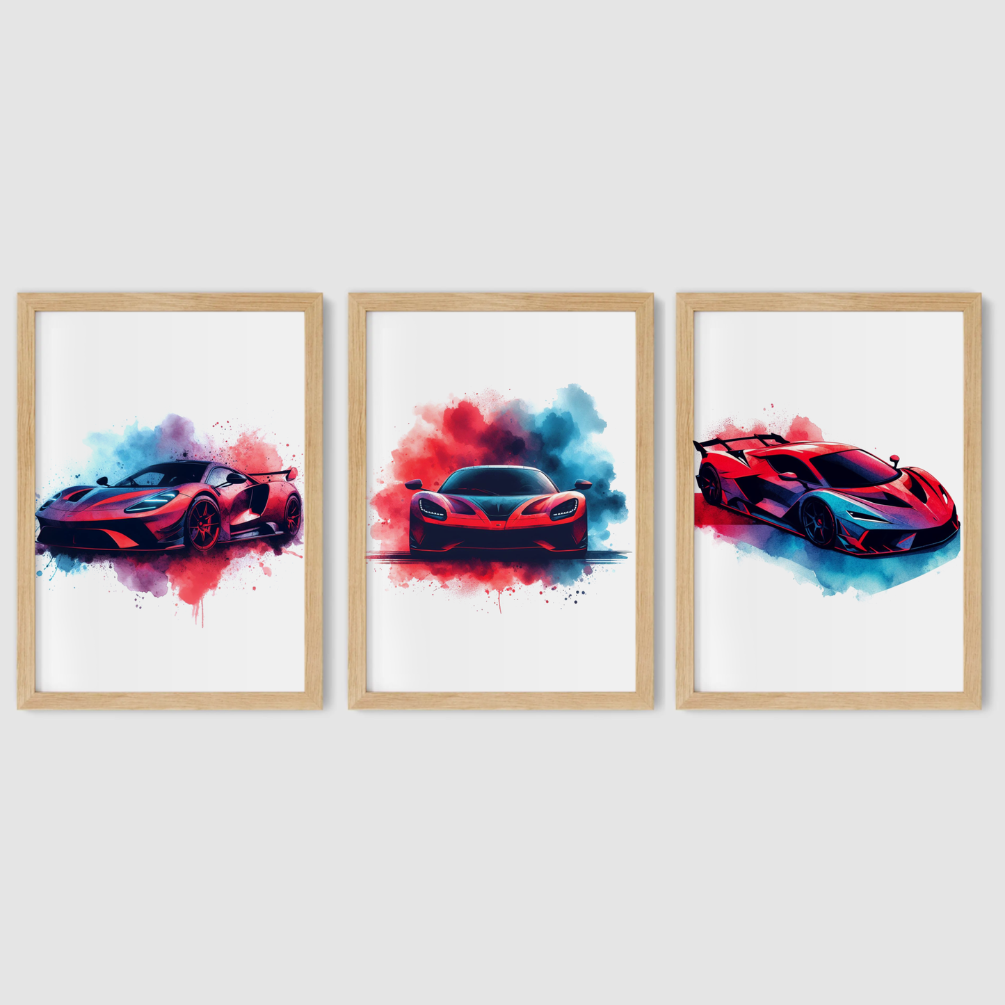 Red & Blue Supercar Print Set - Vehicle Collection Set of 3