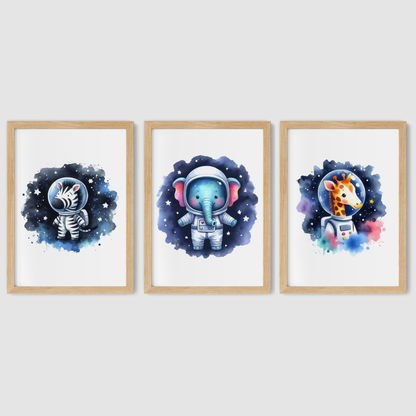 Safari Animals Space Print Set - Nursery Space Collection Set of 3