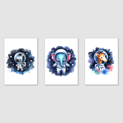 Safari Animals Space Print Set - Nursery Space Collection Set of 3