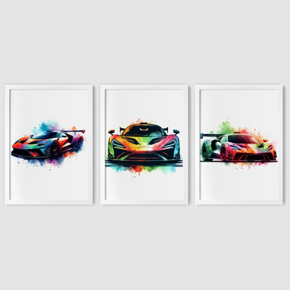 Multicoloured Supercar Print Set - Vehicle Collection Set of 3
