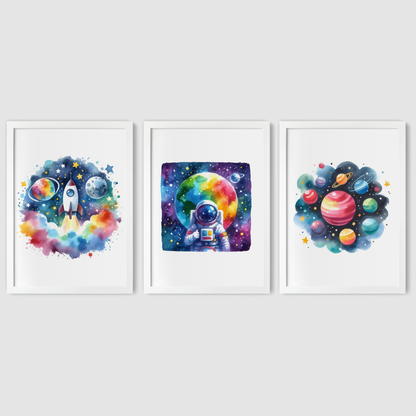 Colourful Space Print Set - Nursery Space Collection Set of 3