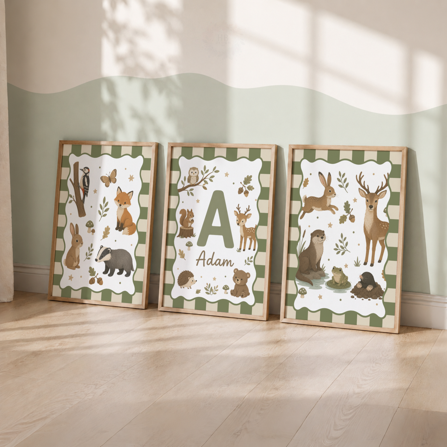 Woodland Friends – Personalised Set of 3 Woodland Animal Nursery Prints