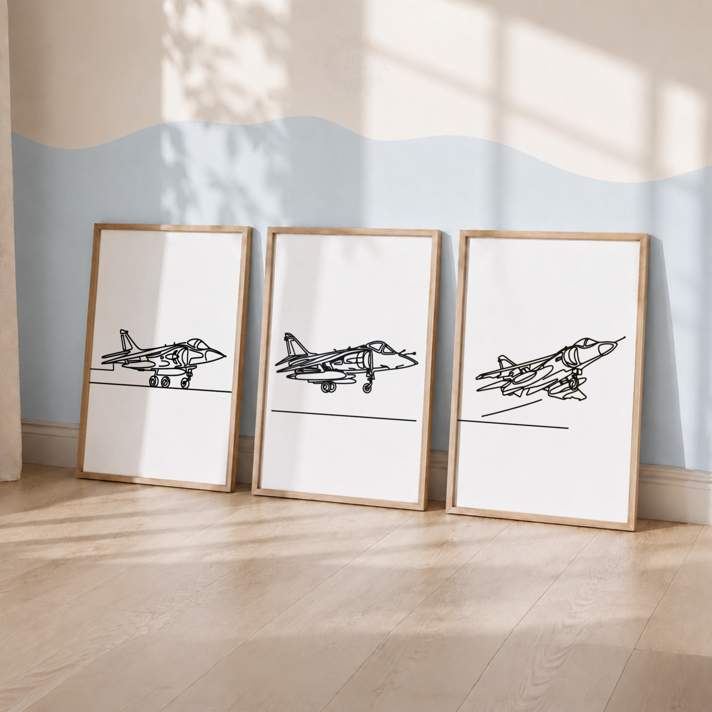 Fighter Jet Wall Art Set – Minimalist Airplane Line Art Prints